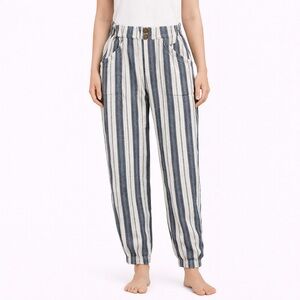 SO High-Rise Tapered Linen-Blend Striped Pants